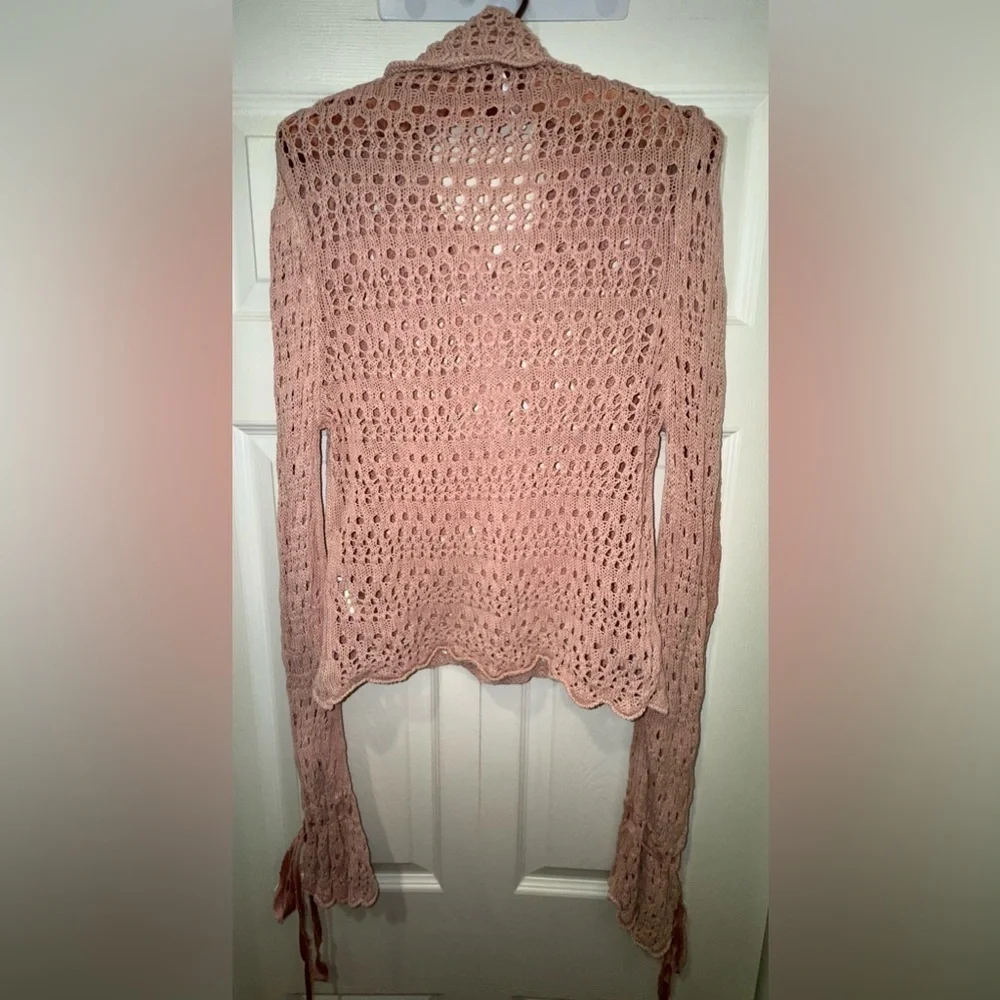 Free People Pointelle Knit Collared Sweater, Mauve Rose, Size M